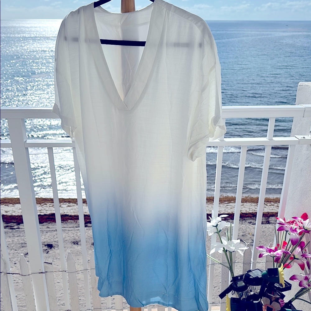 Blue white Ombre V-Neck Dress
